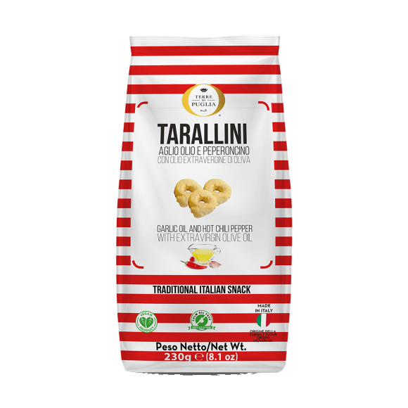 Tarallini à l’ail, huile d’olive et piment 230gr